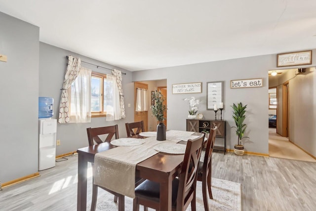 dining room with light wood-style flooring and baseboards