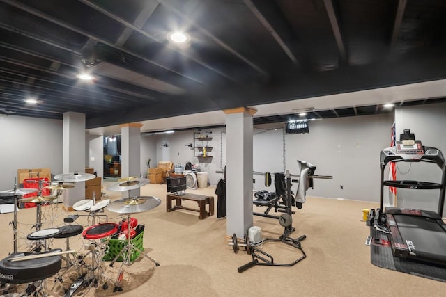 workout area featuring carpet floors