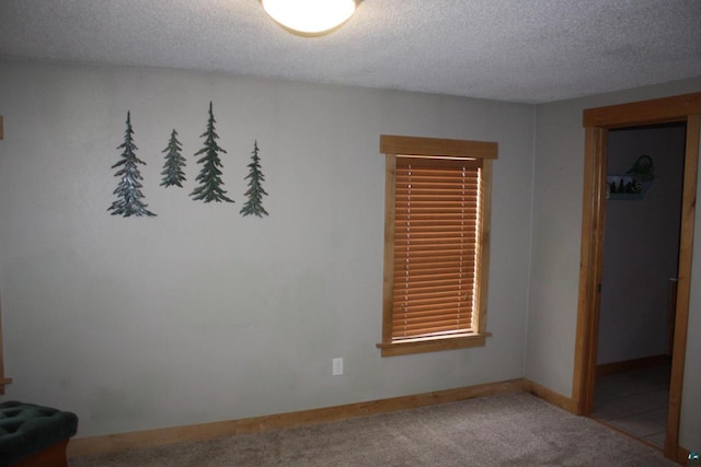 empty room with baseboards, carpet floors, and a textured ceiling