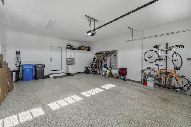 garage with a garage door opener