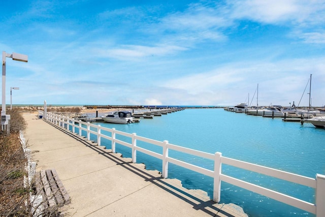 dock area with a water view