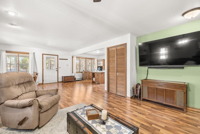 living area with wood finished floors