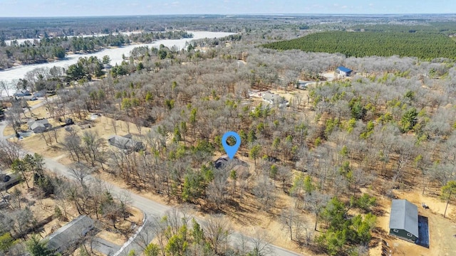 drone / aerial view featuring a view of trees