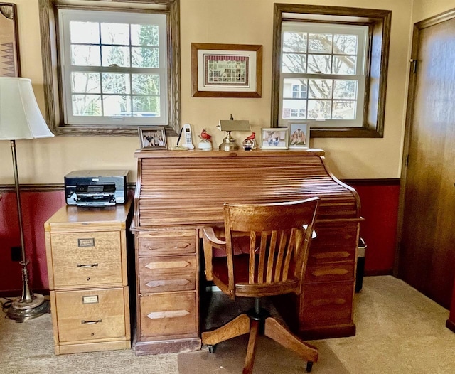 office area with light colored carpet