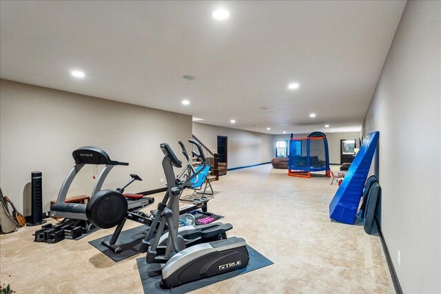 9073 Richfield Dr, Marshfield, WI 54449 - exercise area featuring recessed lighting, baseboards, and carpet floors