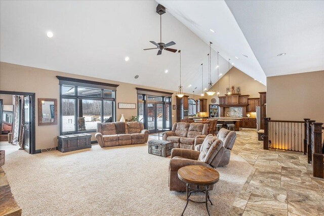 9073 Richfield Dr, Marshfield, WI 54449 - living area featuring recessed lighting, a ceiling fan, and high vaulted ceiling
