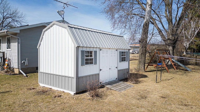 view of shed featuring a playground