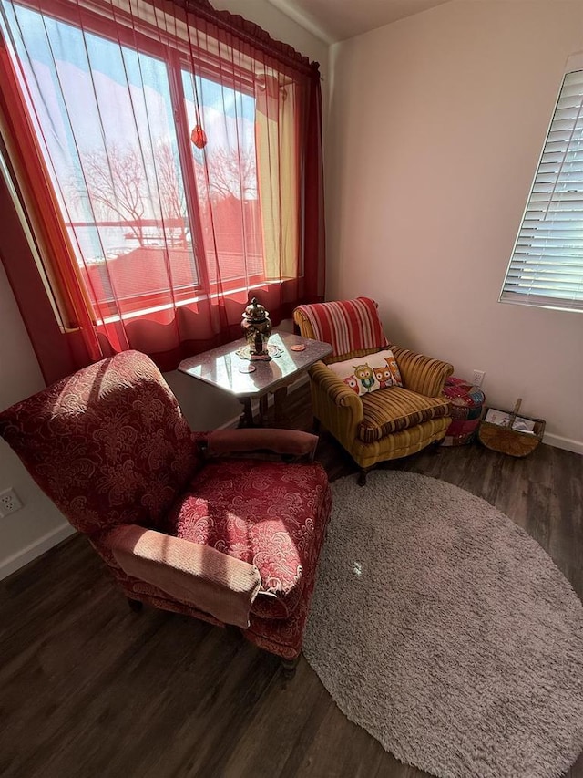 living area featuring baseboards and wood finished floors