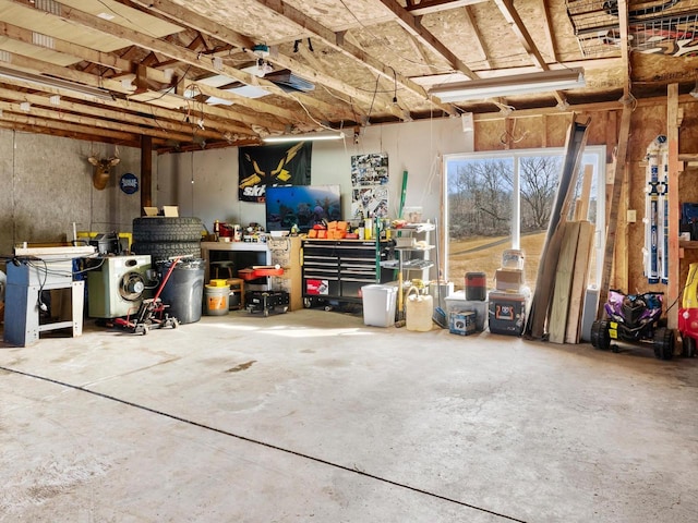 garage featuring a workshop area