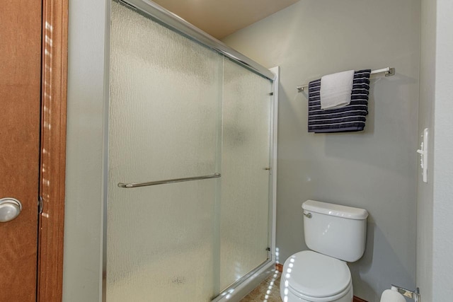 bathroom with toilet and a stall shower