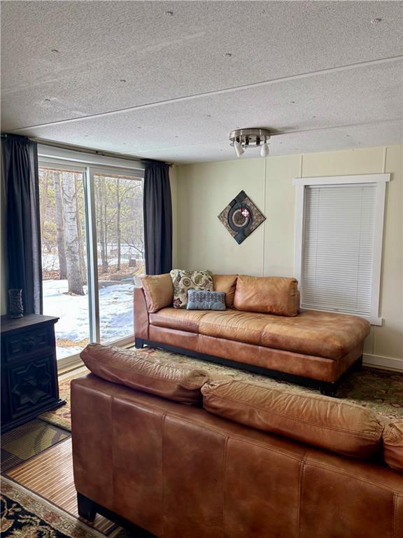 living room featuring a textured ceiling