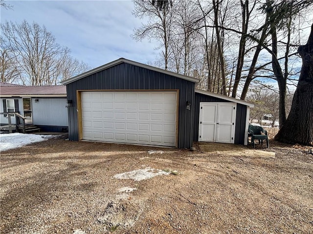 view of detached garage