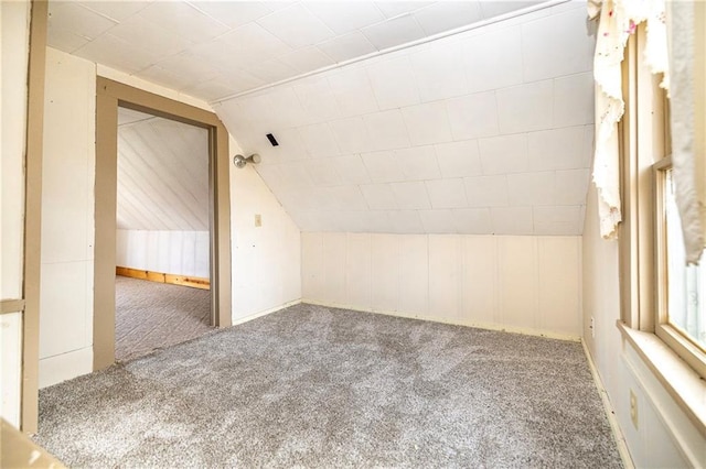 bonus room with lofted ceiling and carpet