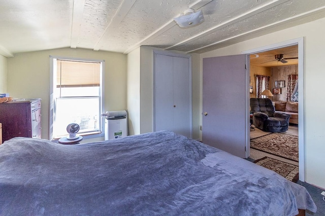 bedroom with lofted ceiling