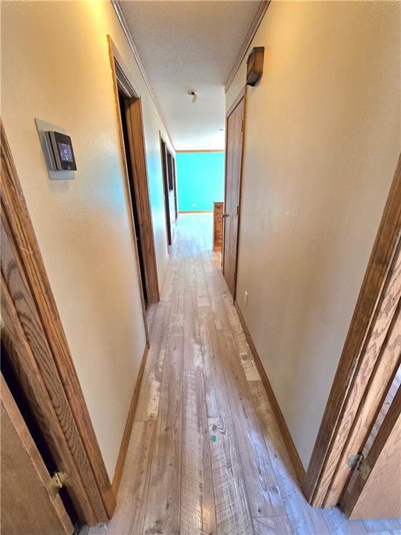 corridor featuring baseboards and light wood-style flooring