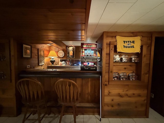 bar featuring indoor wet bar and wooden walls