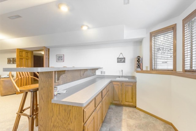 bar featuring indoor wet bar, baseboards, and a sink