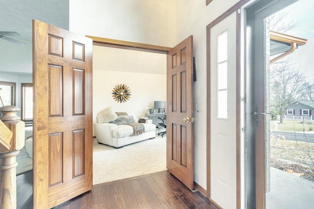 entryway featuring dark wood-type flooring and a healthy amount of sunlight