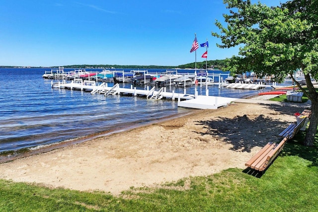 view of dock with a water view