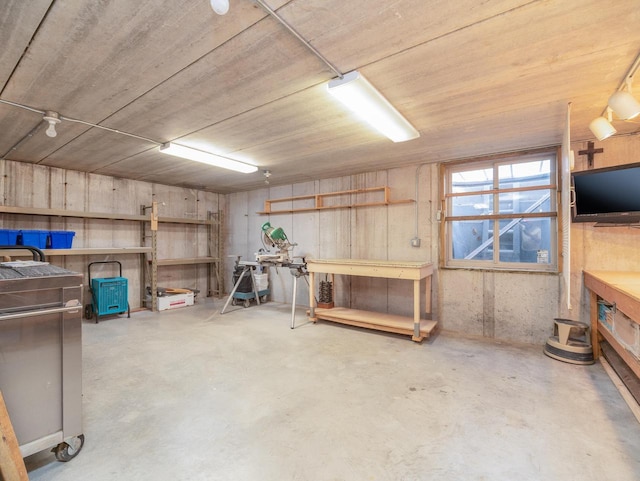 basement featuring a workshop area