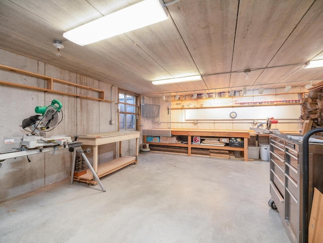 basement with a workshop area