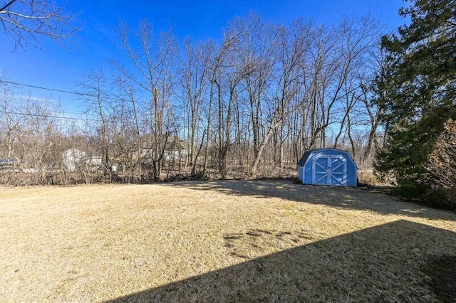 view of yard featuring an outdoor structure and a shed