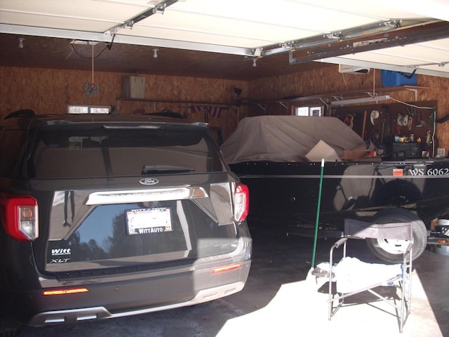 garage with wooden walls