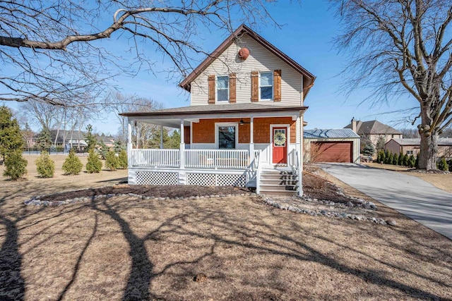 country-style home featuring an outbuilding and a porch