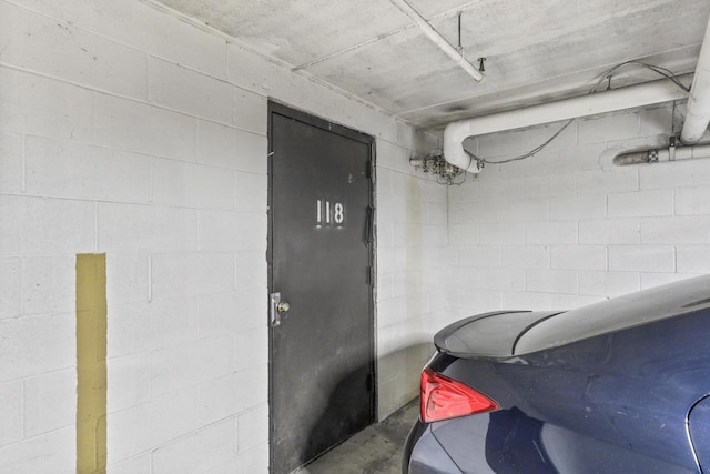 parking deck with concrete block wall