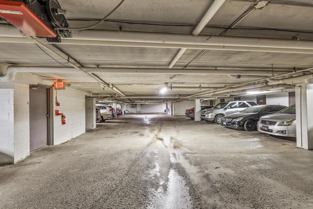 parking deck with concrete block wall