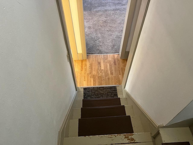 stairs featuring wood finished floors