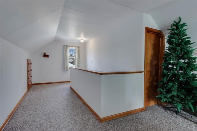 bonus room with baseboards, lofted ceiling, and carpet floors