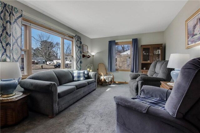 carpeted living room featuring a wealth of natural light
