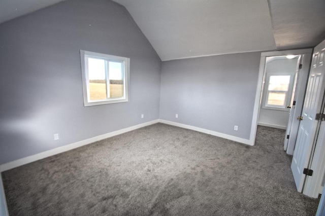 bonus room featuring baseboards, carpet flooring, and vaulted ceiling