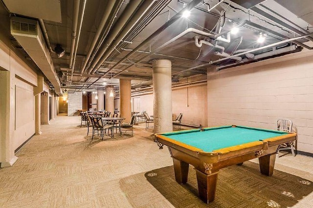 recreation room featuring visible vents and billiards