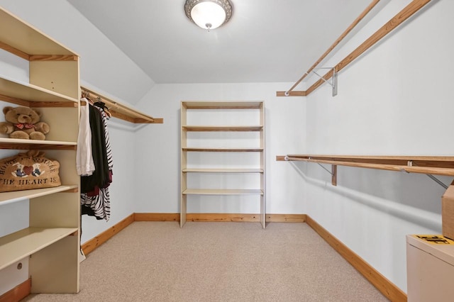 spacious closet featuring light carpet