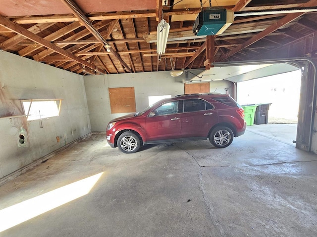 garage with a garage door opener