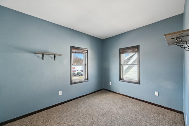 spare room with carpet flooring, plenty of natural light, and baseboards