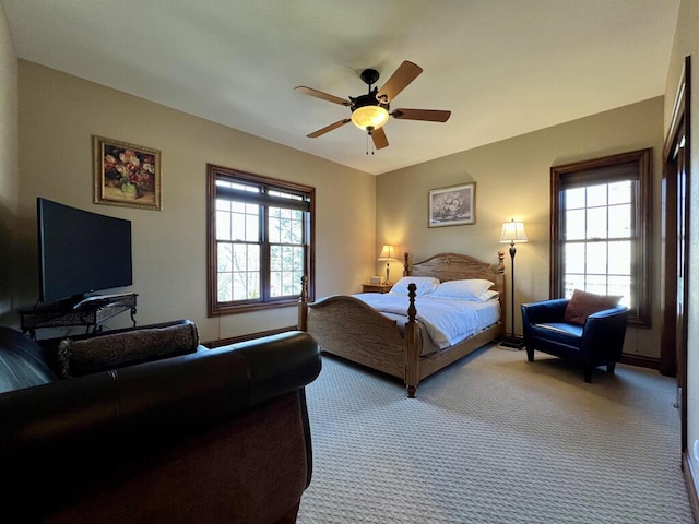 bedroom featuring carpet floors and ceiling fan