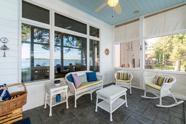 3018 Waubesa Ave, Madison, WI 53711 - sunroom / solarium featuring ceiling fan and a water view