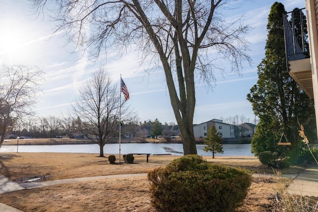 view of yard with a water view