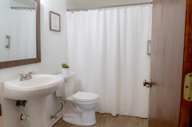 bathroom featuring a sink, toilet, and wood finished floors