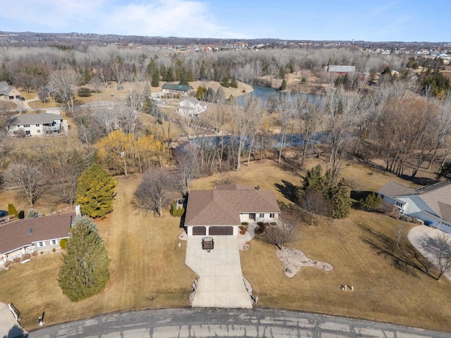 aerial view with a water view