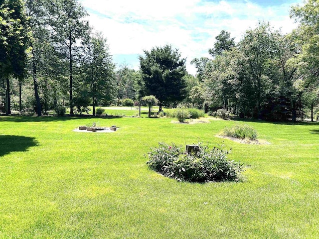 view of yard featuring a fire pit