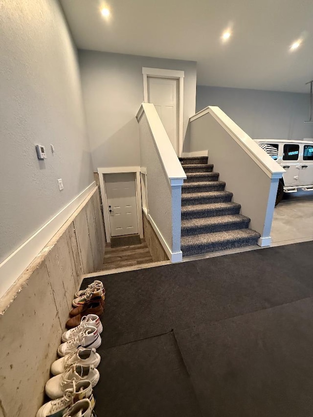 3743 S Milton Shopiere Rd, Janesville, WI 53546 - staircase with a wainscoted wall