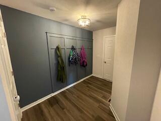 mudroom featuring baseboards and dark wood-style floors