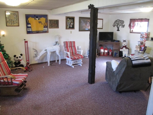 living area featuring carpet floors