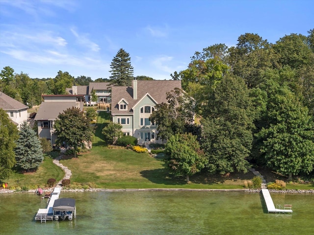 drone / aerial view featuring a water view