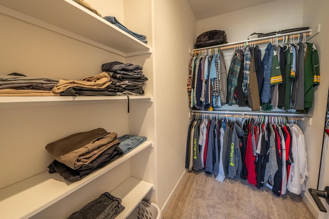 walk in closet featuring carpet floors