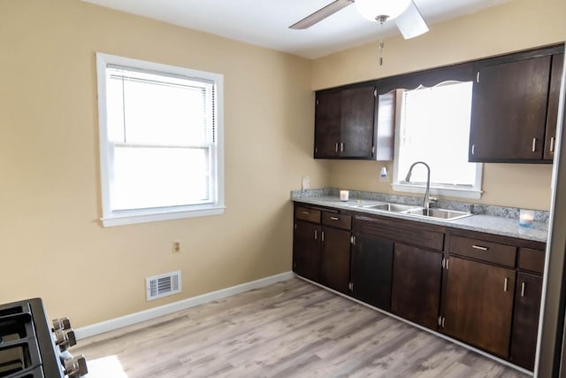 kitchen featuring baseboards, a healthy amount of sunlight, visible vents, and a sink